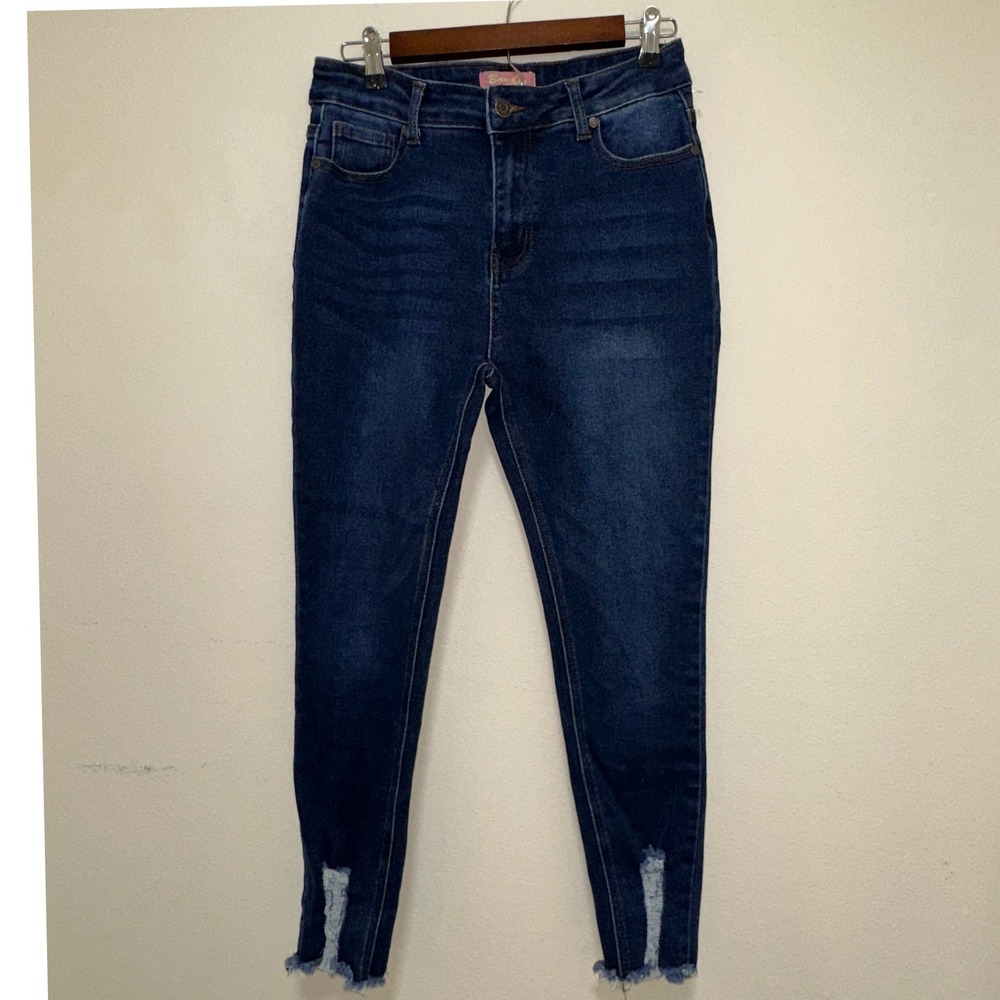 Bamboo Skinny‎ Jeans Womens Size 11 Dark Wash Distressed Frayed Hem
